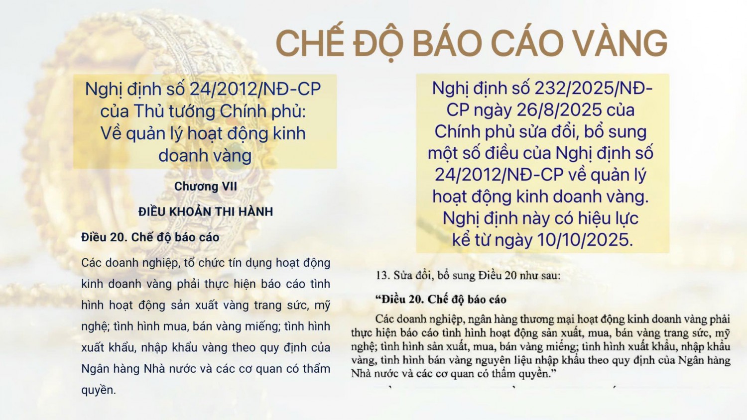 Thay đổi quan trọng trong báo cáo hoạt động kinh doanh vàng từ 10/10/2025